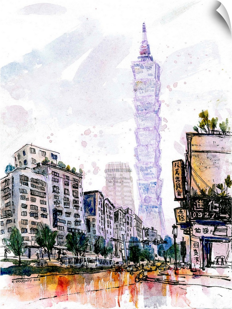 The tallest building in Taiwan, once the world, makes all the other skyscrapers around it look tiny by comparison. I paint...