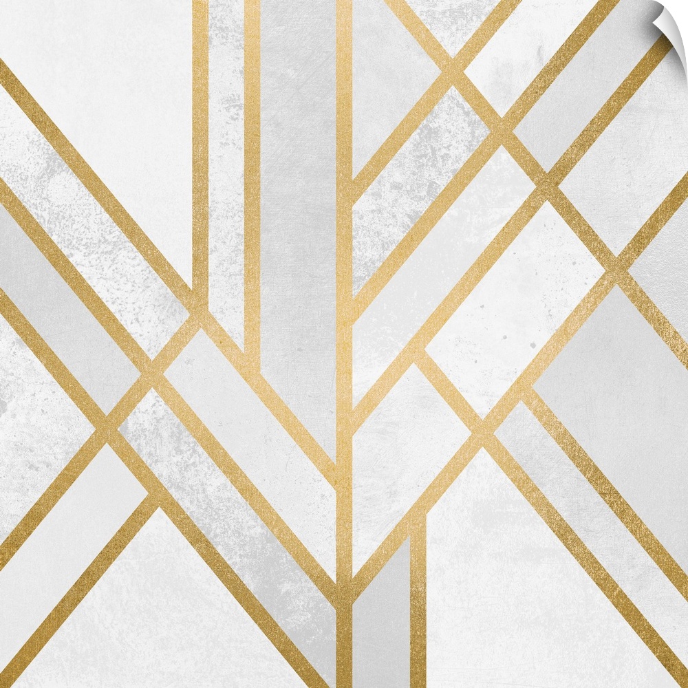 A simple art deco design in gold lines on a cream and marbled pale grey background