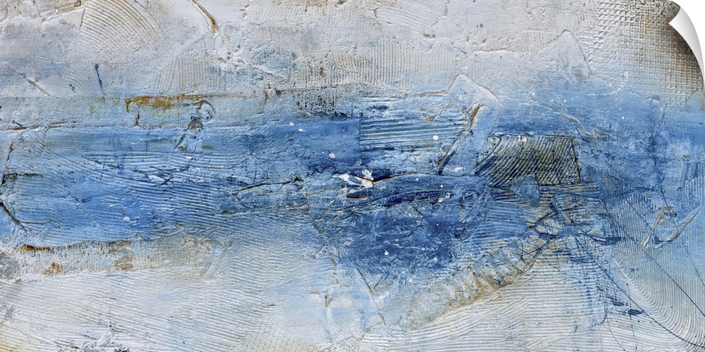 Contemporary abstract painting using blue and light blue.