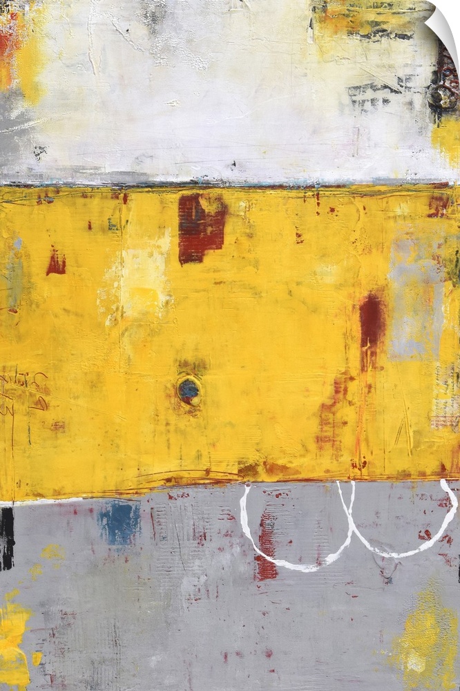 Contemporary abstract color field style painting using yellow and gray.