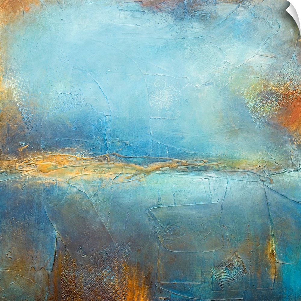 This square wall art is an abstract painting created with layering paint and creating different textures.
