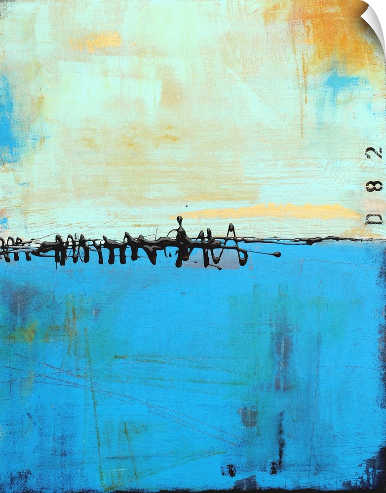 Contemporary abstract color field style painting using blue tones.