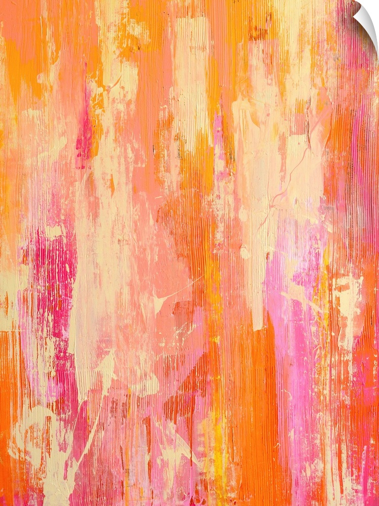 Abstract modern art piece featuring streaks of vibrant colors creating a rough texture.