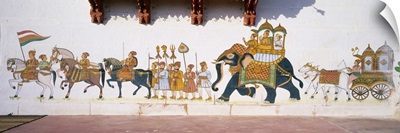 Asia, India, Rajasthan, Rohat, village near Jodhpur, paintings in the palace