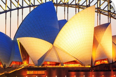 Australia, New South Wales, Sydney Opera House And Harbor Bridge By Night