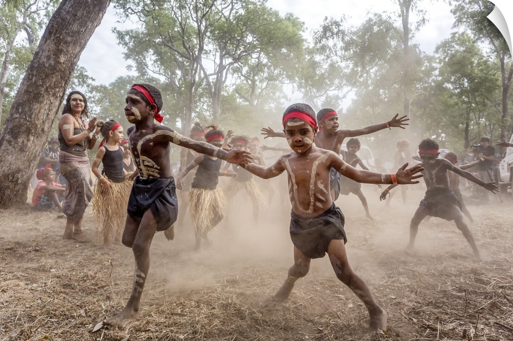 Australia, Queensland, Warming up for a performance at the Laura Dance Festival, Cape York, Laura.