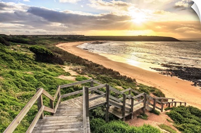 Australia, Victoria, Oceania, Phillip Island, Wooden boardwalk along the sea