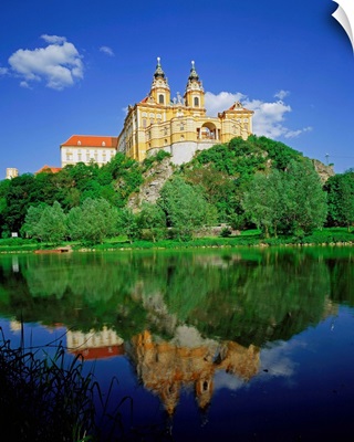 Austria, Wachau, Melk village, view of the monastery on Danube river