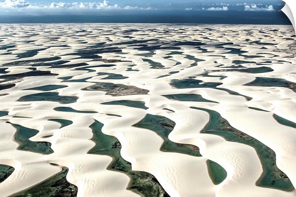 Brazil, Maranhao, Lencois Maranhenses National Park (Parque Nacional dos Lencois Maranhenses) aerial view.