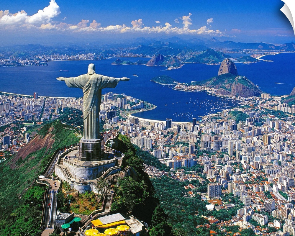 Blick auf Corcovado mit Christusstatue und Zuckerhut, Rio de Janeiro, Brasilien