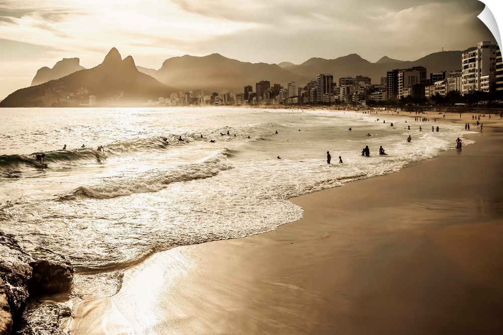 Brazil, Rio de Janeiro, Ipanema beach, The beach at sunset.