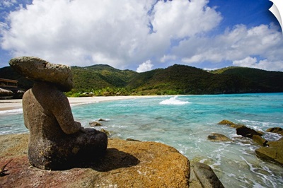 British Virgin Islands, Caribbean, Tortola, Josiah's Bay, a sculpure near the beach