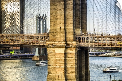 Brooklyn, Detail Of Brooklyn Bridge And Manhattan Bridge In Background