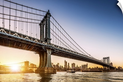 Brooklyn, Dumbo, Manhattan Bridge, Brooklyn Bridge At Sunset