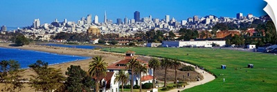 CA, San Francisco, View of the skyline and Crissy Field