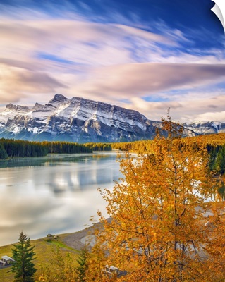 Canada, Alberta, Banff National Park, Rocky Mountains, Two Jack Lake and Mount Rundle