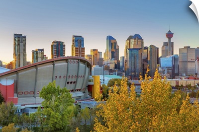 Canada, Alberta, Calgary, Skyline of downtown Calgary and Saddledome