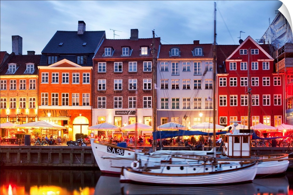 Denmark, Copenhagen, Scandinavia, Nyhavn, Old ships on Nyhavn.