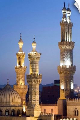 Egypt, Cairo, Islamic Cairo area, Minarets and dome of Mosque of al-Azhar