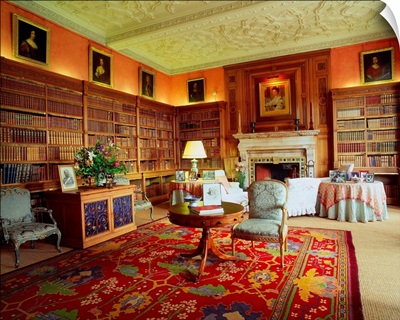 England, Cumbria, Library of Holker Hall, a Victorian house