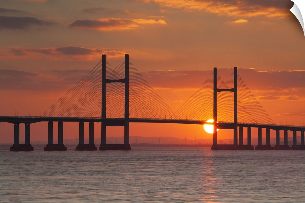 England, Great Britain, Gloucestershire, Severn Bridge, Second Severn Crossing at sunset