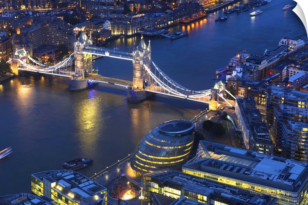 UK, England, Great Britain, London, City of London, Tower Bridge, Aerial view of Tower Bridge, City Hall and The River Tha...