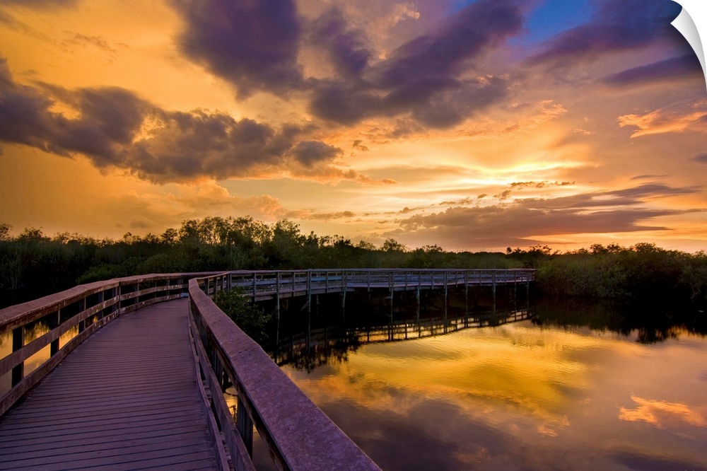 United States, USA, Florida, Everglades National Park, Anhinga trail, Travel Destination, The walkway at sunset