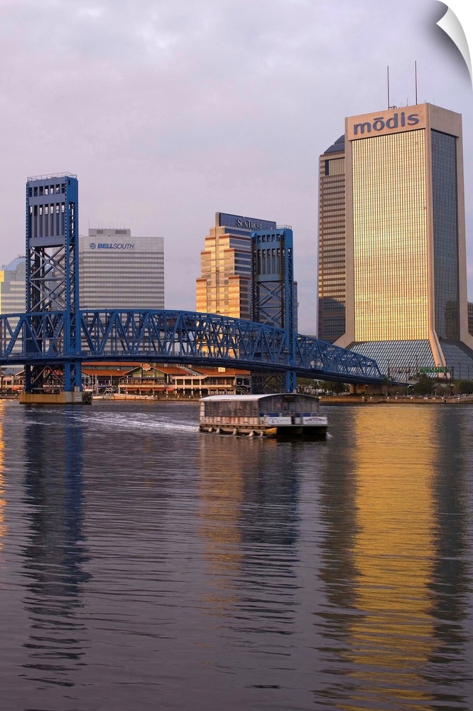United States, USA, Florida, Downtown reflecting on the St. Johns River and Main Street Bridge