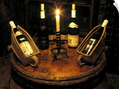 France, Bourgogne, Beaune, wine bottles