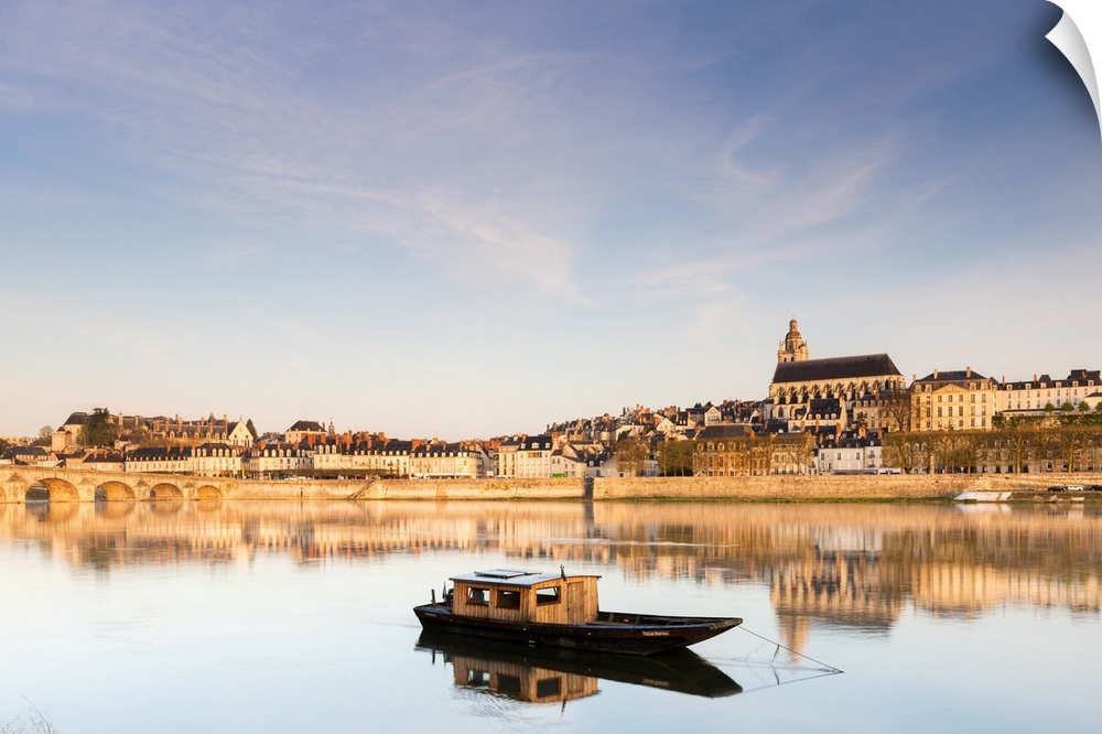 France, Centre, Loire Valley, Blois, River Loire and Blois Cathedral