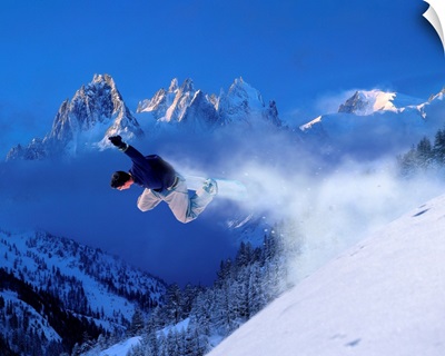 France, Chamonix, snowboard, Snowboard, Aig. Le Verte in background