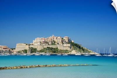France, Corsica, Calvi, Citadel, view from the beach