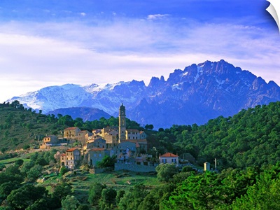 France, Corsica, Corte, town and mountain