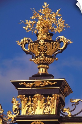 France, Lorraine, Stanislas Square, detail of wrougth iron gold-plated gate
