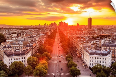 France, Paris, Champs Elysees, La Defense In The Background