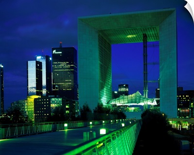 France, Paris, La Defense, view of the Grand Arch, night