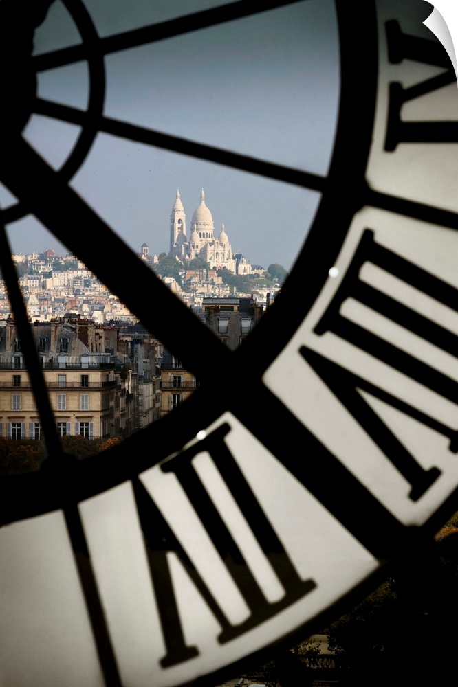 France, Ile-de-France, Paris, Eiffel Tower, Invalides, Musee d'Orsay, The Basilique du Sacre Coeur through the clock of th...