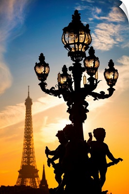 France, Paris, Ville De Paris, Invalides, Eiffel Tower And Lamp Of Alexander III Bridge