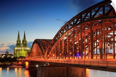 Germany, North Rhine-Westphalia, Cologne Cathedral, Hohenzollern Bridge In The Evening