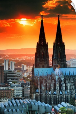 Germany, Rhine-Westphalia, Cologne Cathedral And Hohenzollern Bridge Overview At Sunset