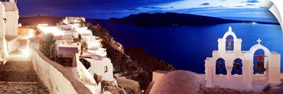 Greece, Aegean islands, Cyclades, Santorini island, Oia village illuminated at night