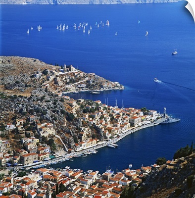 Greece, Aegean islands, Dodecanese, Symi island, harbour and sailing regatta