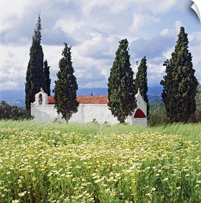 Greece, Crete, Iraklion, Mediterranean sea, Typical little church in spring