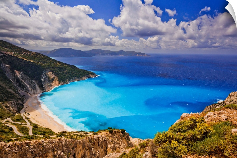 Greece, Ionian Islands, Mediterranean sea, Ionian sea, Greek Islands, Cephalonia Island, Kefalonia, Myrtos Beach.
