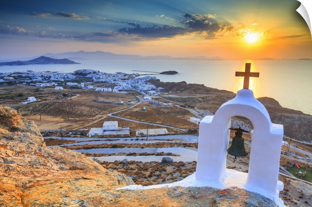 Greece, Aegean islands, Mediterranean sea, Aegean sea, Greek Islands, Cyclades, Naxos island, Bell tower of a small church...