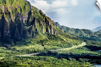 Hawaii, Oahu view from Nu'uanu Pali State Park Wayside on the Pali Highway