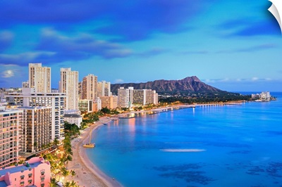 Hawaii, Tropics, Pacific ocean, Oahu island, Honolulu, Waikiki beach and Diamond Head