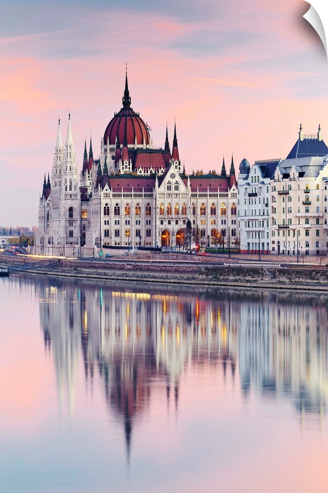 Hungary, Budapest, The Danube river and the Parliament building.