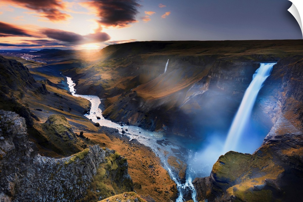 Iceland, South Iceland, View of the Haifoss waterfall, one of the most beautiful attractions of the Golden Circle in south...