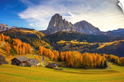 Italy, Alps, Dolomites, Autumn, Sassolungo And Sassopiatto, Catinaccio Mountains